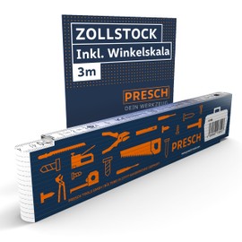 Presch Folding Rule 3 m with Angle Function – Wood – Blue – Large and Very Easy to Read Numbers – Exact Locking – Metre, Measuring Stick, Measuring Stick, Folding Rule, 3 Metre Ruler with Tool Pattern