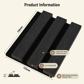 INMOZATA Acoustic Wall Panel Wood, Wood Slats Wall Panelling, 3D Wall Panels for Decorative&Sound Absorbing Acoustic Panels, Black, 125x150mm, Sample