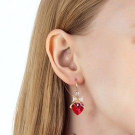 Austrian Crystal Bowknot Heart Drop Dangle Earrings for Women Fashion 14K Gold Plated Hypoallergenic Jewelry (Red)