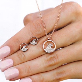 Pura Vida Rose Gold Pave Wave Necklace & Earring Set - Rose Gold Jewelry for Women, Matching Necklace & Earrings Set - Rose Gold Necklace & Stud Earrings with Cubic Zirconia - 2-Piece Jewelry Pack