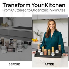 Ibyx Premium 3-Tier Spice Rack Organizer for Cabinet - Expandable Bamboo Spice Storage - Non-Skid Countertop Step Spice Shelf - Great for Kitchen Cabinet, Countertop, Cupboard, Pantry (Black)