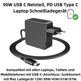 B28CS USB-C Netzteil 90W PD Laptop Ladegerät – Universell für DC 20V, 15V, 12V, 9V, 5V – Kompatibel mit Pro Air 2018, HP, Dell, Lenovo und Allen Laptops und Smartphones