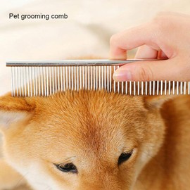 Pet Steel Comb with Rounded Ends Stainless Steel Teeth, Metal Cat Dog for Removing Tangles and Knots, Poodle Care Deshedding Tool, 7 1/2 Inch L