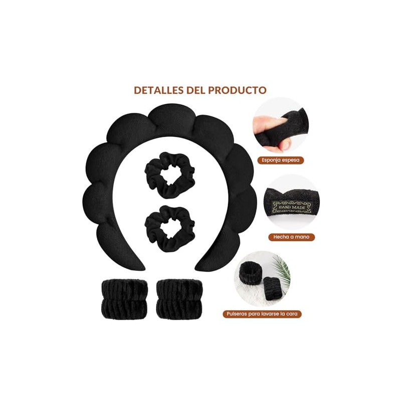 Set TXG de 7 piezas en negro: diadema nube, pulseras