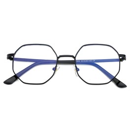 JOVAKIT Gafas de Bloqueo de Luz Azul Polygon para Mujeres Y Hombres, Gafas de Metal Sin Receta Cuadradas Octogonales Vintage (Negro) Ancho de La Lente A3 Negro
