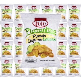 LULU Platanitos, Plantain Chips with Lemon, Gluten-Free, 1.4oz Bag (Pack of 24, Total of 33.6 Oz)