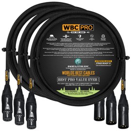 3 Units - 2 Foot - WBC-PRO-Quad Ultra-Silent Ultra-Flexible Balanced Star-Quad Cable with Neutrik Male & Female XLR Plugs & Black Tweed Jacket