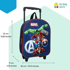 mybagstory Backpack for Kids - Trolley - Avengers - 3D - Blue - Kids - School - Nursery - Boys - Size 32cm - Adjustable Straps - Wheels - Gift Idea Avengers Blue, avengers blue, M