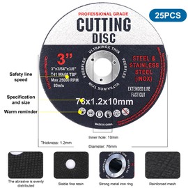 25 Pcs 76mm Cutting Discs, Cutting Wheel for DIY Projects, Home Repairs, Angle Grinder Discs for Metal, Grinder Discs For Cutting Metal, Woo