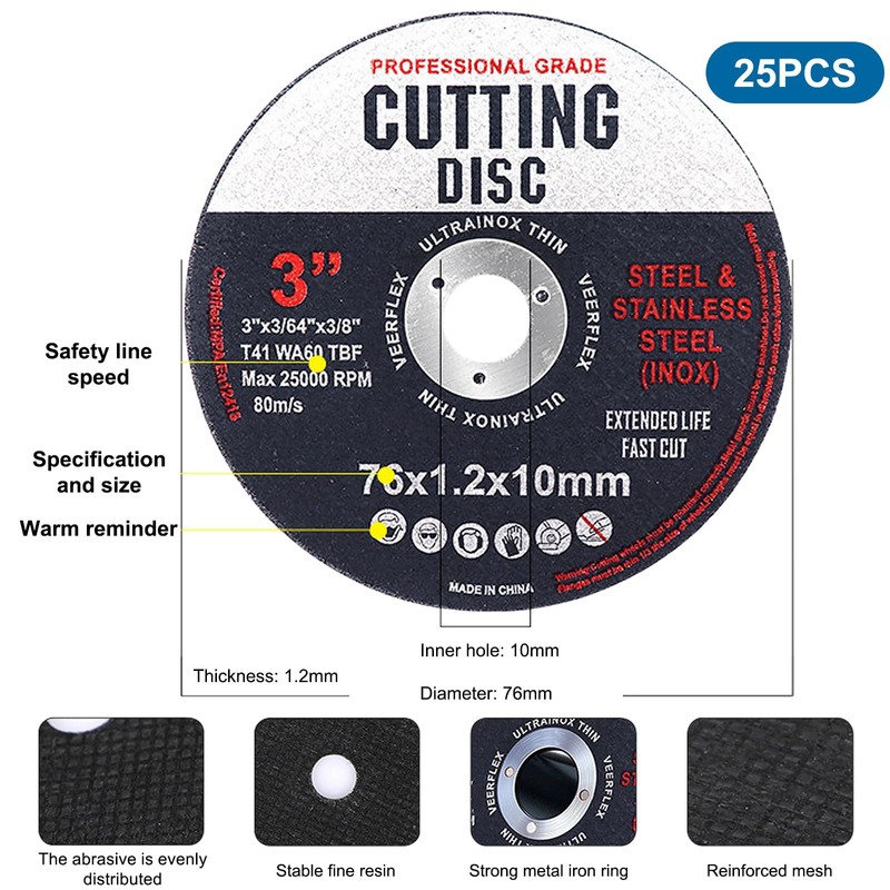 25 Pcs 76mm Cutting Discs, Cutting Wheel for DIY Projects,