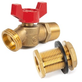 Hourleey Brass Rain Barrel Quarter Turn Ball Valve Spigot Kit 1/2 Inch With Bulkhead Fitting