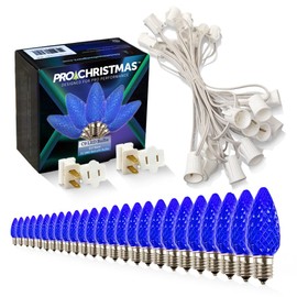 Pro Christmas C9 LED Christmas Lights Kit for Rooflines & Pathways – Cut to Length, Heavy Duty Commercial Grade (White Wire w/Vampire Plugs, 25 Bulbs, 25 ft) Blue