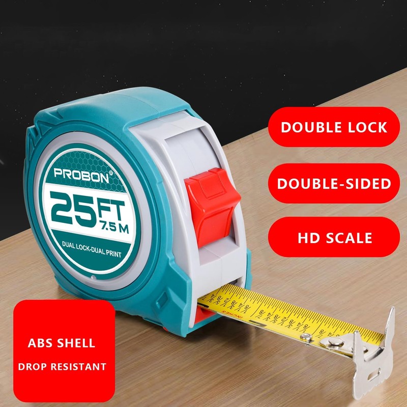 PROBON 25FT Tape Measure (2 Pack) - Dual Lock Double