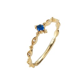 Koguxuix Fashion Jewelry 18k Plated Dainty Blue Crystal Ring for Women Simple Style Round Engagement Finger Ring (9)