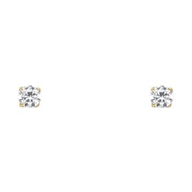 14k Yellow Gold Round Solitaire Basket Set Stud Earrings with Screw Back - 7 Different Size Available, 14K Gold, Cubic Zirconia