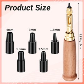 Leather Hole Punch, Adjustable Japanese Screw Punch with Wooden Handle, 6 Brass Punch Sizes (1.5mm-4mm) for Belts, Bags, Wristbands, Paper, Rubber, Plastic, and DIY Crafts