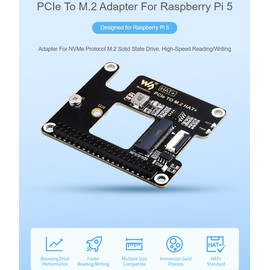 PCIe to M.2 Adapter for Raspberry Pi 5, Supports NVMe Drive Protocol Compatible with 2230/2242 Size M.2 Solid State Drive, High-Speed Reading/Writing, Gen2 and Gen3 Modes, HAT + Standard