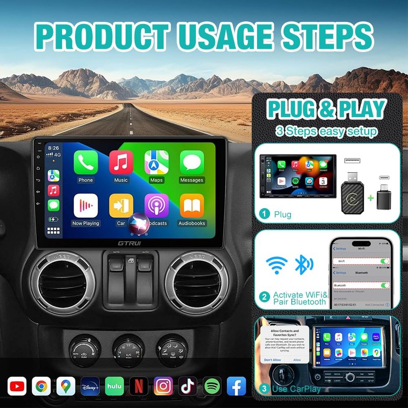 Mineup CarPlay Wireless Adapter, 2-in-1 Wireless Android Car & Carplay