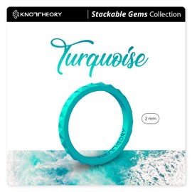 Knot Theory Turquoise Thin Stackable Silicone Ring - 2mm Slim Wedding Band Size 6