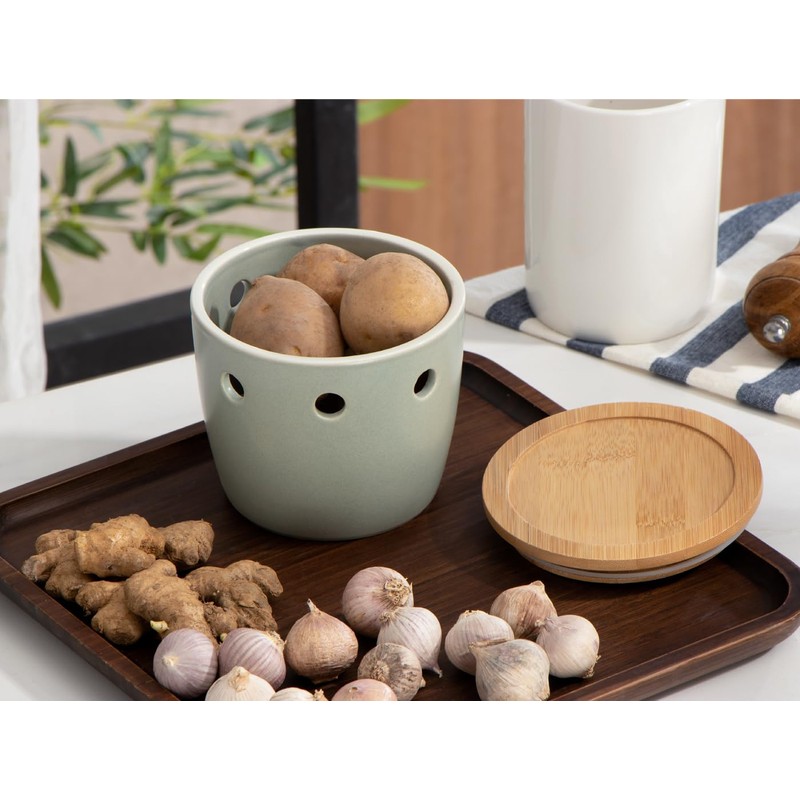 ONEMORE Large Garlic Keeper with Lid, Ceramic Garlic Saver 5