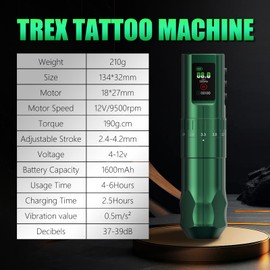 Tattoo Gun Kit Wireless Tattoo Kit Complete for Beginner, Tattoo Machine Kit Professional, 7 Adjustable Stroke Tattoo kit Complete, Cartridgs Needles, 1600 mAh Capacity Replacement Power Supply