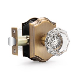 Gobrico Octagonal Diamond Crystal Door Knobs in Antique Brass for Hall/Closet Passage Function for Interior Room Keyless Door Knobset 1 Pack