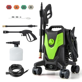 Goplus Electric Pressure Washer, 2400 PSI 1.7 GPM High Pressure Power Washer w/4 Quick Nozzles & Universal Wheels, Portable Pressure Washer IPX5 Car Wash Machine, Cleaning Garden Car Floor (Green)