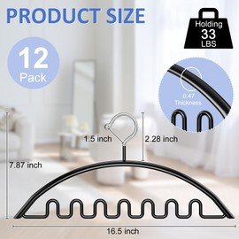 Besslly Heavy Duty Clothes Hangers, 12 Pack Sweater No Shoulder Bump Hangers, 16.5 Inch Metal Non Slip Coat Hanger for Closet Space Saving Hanger Organizer for Suits Dresses Jackets Bra Black