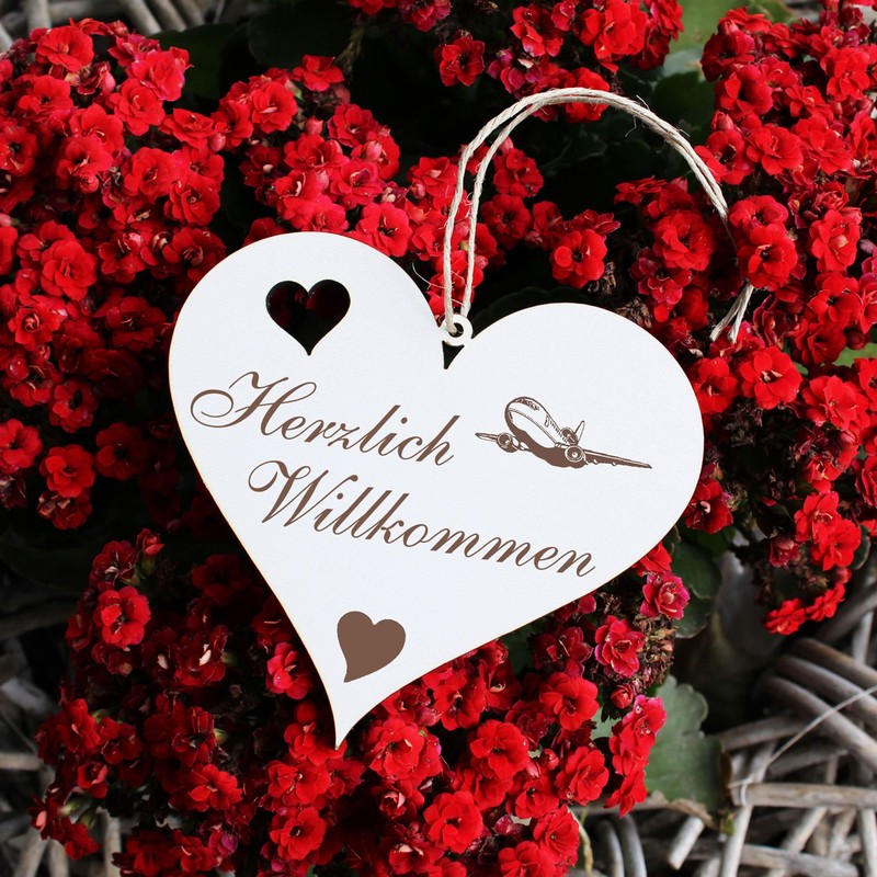 Herzlich Willkommen Sign, Plane, Decorative Heart Wooden Welcome Sign, Door