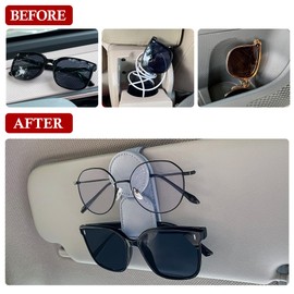 KIWEN Sunglasses Holder for Car Visor, Magnetic Leather Sunglass Eyeglass Hanger Clip for Car Sun Visor Accessories (Gray)