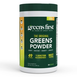 Greens First Original Greens Powder - 49 Superfoods - Organic Fruits & Veggies - Prebiotics, Probiotics & Digestive Enzymes - Antioxidant Smoothie - Dairy Free/Vegan/Non-GMO (Citrus, 30 Servings)