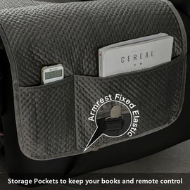 STONECREST Recliner Chair Cover, Water Resistant Velvet Quilted Slipcover, Stay in Place (Dark Grey/Grey, Recliner 34" Regular Oversized & DeepSeat)