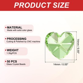 PATIKIL K9 Crystal Heart Beads 1 Holes Pendants, 50 Pack 14mm Chandelier Prisms Parts Ornaments Hanging Beads for DIY Arts Crafts Decoration, Light Green