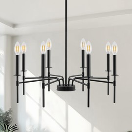 DORESshop Modern Chandelier for Dining Room, 8-Light 26.8" Black Modern Chandelier for Dining Room, Adjustable Height Light Fixtures Over Table for Bedroom Kitchen Island Living Room E12