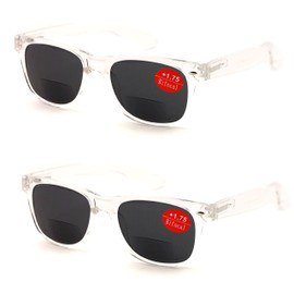 V.W.E. Clear Bifocal Outdoor Reading Sunglasses - Comfortable Stylish Simple Readers (2 Pair, +1.75)