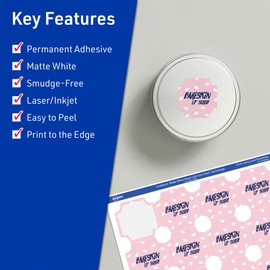 Avery TrueBlock Matte White Square Scalloped Labels with Sure Feed, 1-5/8" x 1-5/8", 500 Matte White Labels, Print-to-The-Edge, Laser/Inkjet Printable Labels, Great for Packaging and Product Labels