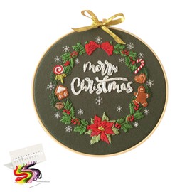 Gukasxi Embroidery Set Beginners Embroidery Starter Set with Pattern and Instructions Comprehensive Assortment Christmas Cross Stitch Kits for Embroidery Beginners with Plastic Embroidery Hoop Colour