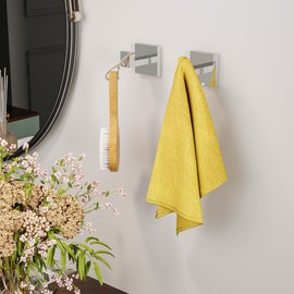 Ruacq Towel Hooks for Bathrooms, Heavy Duty Stainless Steel Square Bathroom Hooks, Wall Mounted Towel Hanger for Robe & Coat, Ideal for Kitchen, Bedroom, and Hotel Use(Chrome, 2 Pack)