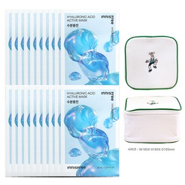 Innisfree Active Mask Hyaluronic Acid (Moisture Filling) 20 Sheets + Play Green Cosmetic Pouch (Green) / 이니스프리 액티브 마스크 히알루론산 (수분충전) 20매+플레이그린 화장품 파우치 (그린)