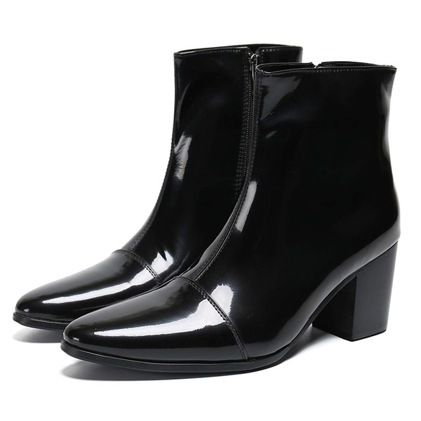 Mens Boots Casual Patent Leather Chelsea Dress Boots Zipper on