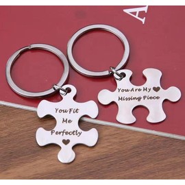 Ein Herz Couples Puzzle Keyring, Girlfriends Keyring Partner Love Keychain, You are My Missing Piece Pendant Gift for Boyfriend Girlfriend Lover, silver