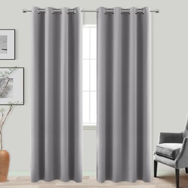 KOUFALL 2 Panels Set 96 Inches Long Blackout Curtains for Living Room,Grommet Puddle Length Room Darkening Thermal Solid Medium Gray Light Weight Insulating Curtains for Bedroom,Light Grey