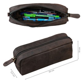 STILORD 'Spencer' Leather Pencil Case Vintage with Zip Cosmetic Bag Organiser Pencil Case Pencil Case Real Leather, Dark - Brown, Cosmetic bag