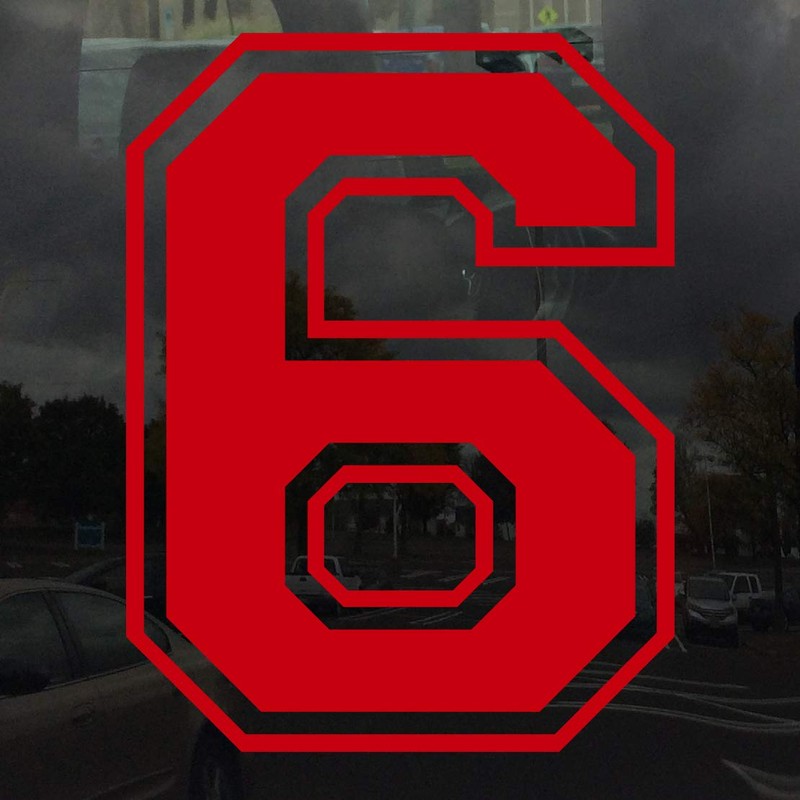 Applicable Pun Varsity Number 6 - Vinyl Decal - Red