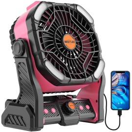 WESTTREE 20000mAh Battery powered fan Camping essentials,Portable fan Battery Operated Rechargeable Tent Fan with Light & Hook X26A Pink