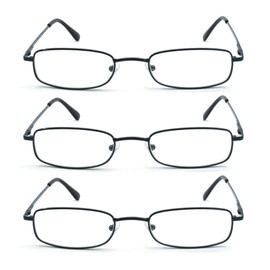 EYE ZOOM 3 Pack Classic Readers Rectangular Metal Reading Glasses for Men and Women, Navy Blue, +2.75 Strength