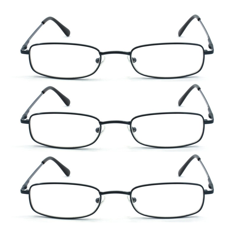 EYE ZOOM 3 Pack Classic Readers Rectangular Metal Reading Glasses