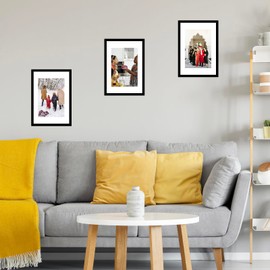 JCJMY 16.5x23.4 A2 Picture Frame Set of 4 Black with 11.7x16.5 A3 Mat, Display Photo 11.7x16.5 with Mat or 16.5 x 23.4 Without Mat, Wall Hanging Large Frame with Plexiglass, 4 Pack, Black