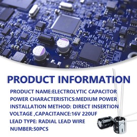 Innfeeltech Electrolytic Capacitors 220uF 16V Aluminium Radial Electrolytic Capacitors Pack of 50