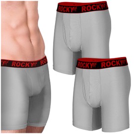 Rocky Men's Boxer Briefs 4-Way High Performance Pouch Underwear, 2-Pack Tagless (9" - Grey & Red Waistband - 2X-Large)